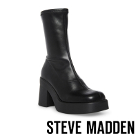 STEVE MADDEN-KLAYTON 厚底方頭中筒襪套靴-黑色