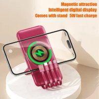 New 20000mAh magnetic power bank with stand, built-in wired wireless power bank, suitable for Apple and Huawei mobile phones
