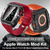 49MM Sports Band Modification Kit For Apple Watch Ultra 49mm 8 7 41mm 45MM For iWatch 6 5 4 SE 40 44MM Rubber Strap Metal Case
