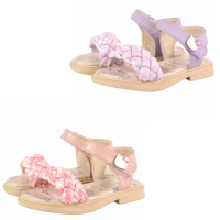 【HELLO KITTY】13.5-17cm兒童鞋 輕量休閒編織造型皮革涼鞋(粉.紫色)