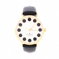 【KATE SPADE】圓點簡約造型時尚皮革錶帶女用腕錶-黑米(無盒裝)