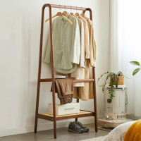 Solid wood hanging clothes rack, floor to ceiling bedroom clothes rack, small household bedside clothes drying rack
