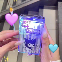 Sanrio Automatic Cigarette Case Lighter Kawaii Hellokitty Kuromi Cinnamorol Mymelody Pochacco Cigarette Holder Box Anime Lighter