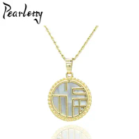 Chinese Lucky Peadant Necklace 18K Gold Plated Stainless Steel White Shell Dainty Gold Necklace for Women
