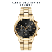 Daniel Wellington DW 手錶 Iconic Chronograph 42ｍｍ香檳金三眼精鋼錶黑錶盤 DW00100641