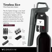 Timeless Six Plus Wine Preservation System - By-the-Glass Wine Saver - Wine Aerator, 3 Argon Capsules, 6 Screw Caps, Cleari