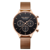 【PAUL HEWITT】德國原廠 Oceanpulse 39mm 玫瑰金框 黑面 米蘭帶 女錶 光動能 三眼 手錶(PH-W-0306)