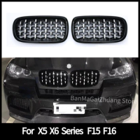 Front grill for Bmw X5 X6 Series F15 F16 2014-2018 ABS Diamond Grille front bumper Starry grille 1 pair car styling