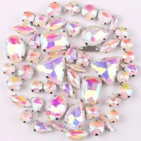 Silver claw setting jelly candy White AB 50pcs/bag shapes mix glass crystal sew on rhinestone wedding dress shoes bag diy