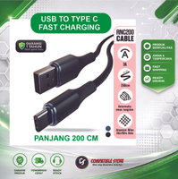 ( ON SALE ) Robot RNC200 Data Cable Fast Charging 200CM Kabel Data 3A TYPE-C Warna Lava Grey Origina