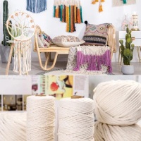 Macrame Cord 1/2/3/4/5/6/8/10mm Natural Cotton Twisted Macrame Rope String DIY Craft Knitting Making Plant Hangers Wall Hangings
