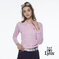 【Lynx Golf】女款純棉雙絲光羅紋袖口小方格印花長袖POLO衫-粉色