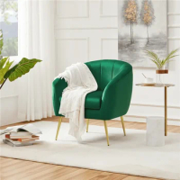 Accent Chair, Alden Design Barrel Accent Chair with Gold Metal Legs, Green Vanity Chair, Living Room Furniture Guest Sofa