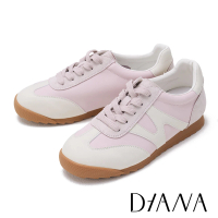 【DIANA】幾何線條撞色綁帶休閒鞋(粉色)