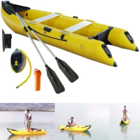 SAYOK 12ft Inflatable Boat Inflatable Kayak 2 Person Kayak Canoe Dinghy Inflatable Fishing Boat Yacht Sailboat with Pump
