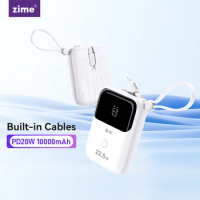 Zime 10000mAh Mini Power Bank with Cables PD 20W Fast Charge Powerbank Spare Battery Portable Charger for iPhone SamSung Xiaomi