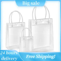 Transparent PVC Handbag Christmas Gift Packaging Bags With Handles Shopping Travel Clear Tote Jelly Bag Shoulder Makeup Bags