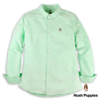 【Hush Puppies】男裝 襯衫 棒球帽狗繡花長袖襯衫(淺綠 / 34112104)