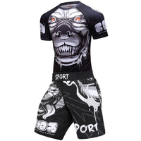 FTHGCompression T เสื้อกางเกง MMA Rashguard Jiu Jitsu ผู้ชายเสื้อมวย BJJ Kicking Muay Thai กางเกงขาสั้นฟิตเนส Sportsuit ClothingGJK