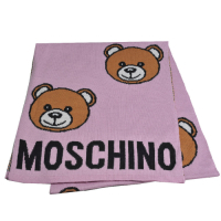MOSCHINO 義大利製繽紛小熊字母LOGO圖案混織羊毛圍巾/披肩(粉紅)