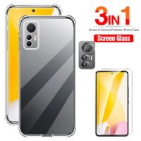 3in1 transparent shockproof bumper case For Xiaomi 12 Lite 12lite phone shell tempered glass for Xiaomi 12 Light camera cover