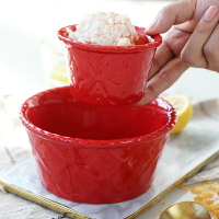 日式紅色冰激凌碗 雪糕碗 焗碗蛋糕布丁小碗甜品碗水果沙拉大碗