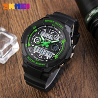 SKMEI ยี่ห้อ50เมตรกันน้ำนาฬิกาเด็ก LED มัลติฟังก์ชั่แบบ Dual Time ควอตซ์ดิจิตอลเด็กนาฬิกาข้อมือเด็กแต่งตัวนาฬิกา