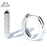 HELON Moissanite Earrings Solid 14k 10K White Gold Round Lab Grown Moissanite Diamonds Engagement Hoop Earrings Women Jewelry