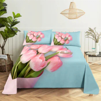 Home Bedsheets Tulip Couple Single Bedsheet Fashion Design Flowers Sheets Queen Size Bed Sheets Set Bed Sheets and Pillowcases