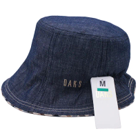 【DAKS】經典LOGO刺繡抗UV超輕量遮陽帽漁夫帽(丹寧藍)
