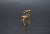 袖珍銅鹿小擺件實心黃銅小鹿手把件銅對鹿古玩銅器仿古銅微雕老銅1入