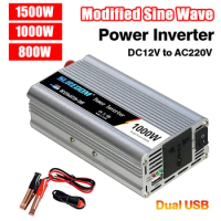 Modified Sine Wave Inverter DC 12V to 220V 1500W 1000W 800W Voltage Transformer Power Converter Solar Inverter Dual USB