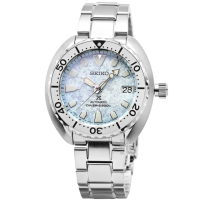 【SEIKO 精工】精工PROSPEX SCUBA 小鮪魚罐頭機械鋼帶腕錶-冰雪藍(SBDY109)