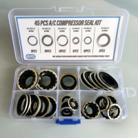 45Pcs A/C Compressor Seal Kit Rubber Gaskets, High-Temperature Resistant Air Conditioning Compressor