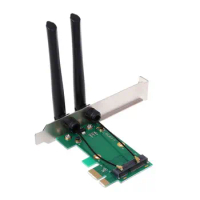 Wireless Network Card WiFi Mini PCI-E Express to PCI-E Adapter 2 Antenna External PC Add On Card