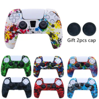 Soft Silicone Protective Cover Anti-Slip Skin Case for PlayStation 5 PS5 Controller Joysticks Accessories with Thumb Grips Cap