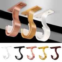 2pcs Aluminum Alloy Curtain Rod Brackets Home Ceiling Curtain Rod Installation Hook Room Drapery Wall Mounted Hanging Rack