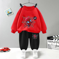 2025 New Children's Spider-Man Clothes Baby Spring and Autumn Thin Sweatshirt Pants Two-Piece Set Bo