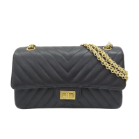 【二手名牌BRAND OFF】CHANEL 香奈兒 黑色 山型紋皮革 2.55 鍊帶肩背包