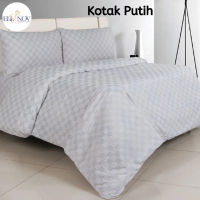 Ellenov Putih Kotak Kecil Bedcover Set Bahan Katun Lokal Premium Badcover Set Bed Cover Aesthetic Se