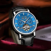 TEVISE Men's Self-Wind Tourbillon Mechanical Watches Water Resistant Automatic Skeleton Business Watch Men Luminous Wrist Watch