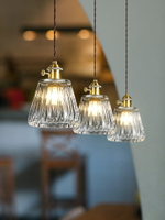 日式餐廳吊燈全銅復古玻璃小吊燈現代簡約餐桌燈三頭吧臺燈飯桌燈