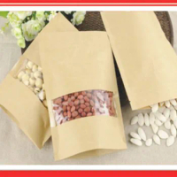 16cm*22cm,100pcs/lot,stand up Zipper/zip lock Kraft paper bag with window PE inside kraft bag for food