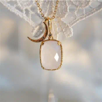 [Meiyue] Natural Pink Crystal Ross Quartz S925 Pure 2 Silver Japanese Cube Sugar Downy Necklace Pendant All-Matching