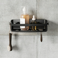 《Umbra》Flex吸盤壁掛浴室長方瀝水置物架(墨黑) | 浴室收納架 瓶罐置物架