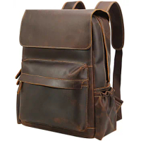 New European and American leather men's backpack large capacity 16 inch computer bag retro crazy horse leather outdoor backpack