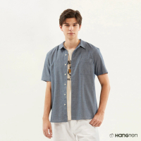 【Hang Ten】男裝-COMFORT FIT青年布休閒短袖襯衫(藍)