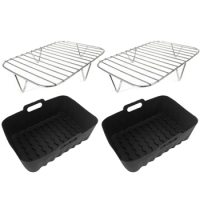 Air Fryer Pads Metal Grilling Rack Silicone Air Fryer Tray Silicone Baking Liners Silicone Basket Perfect for Air Fryers