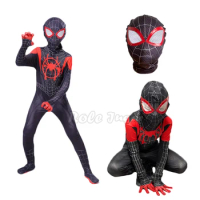 Movie Miles Morales Spiderman Cosplay Costume Iron Costume Red Black Spider Man Anime Cosplay Boys Girls Suit Vestidos De Fiesta