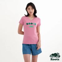 【Roots】Roots 女裝- ROOTS LEAF V領修身短袖T恤(粉紅色)